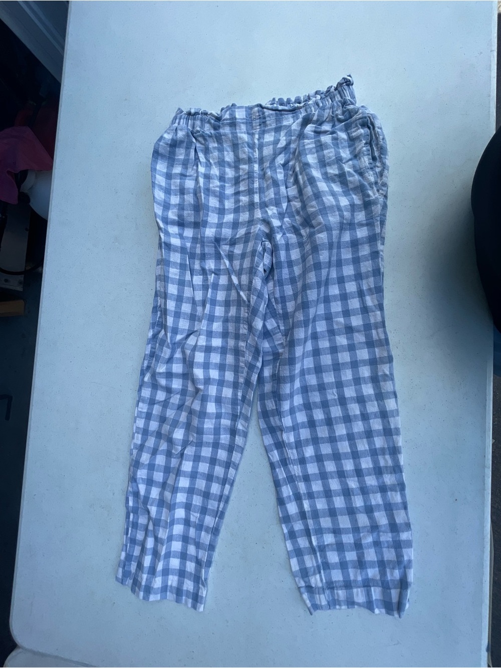 Kids Elastic-Waist Gingham Pants - Blue & White